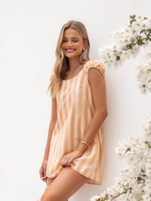 Pammy Mini Dress - Terracotta Stripe
