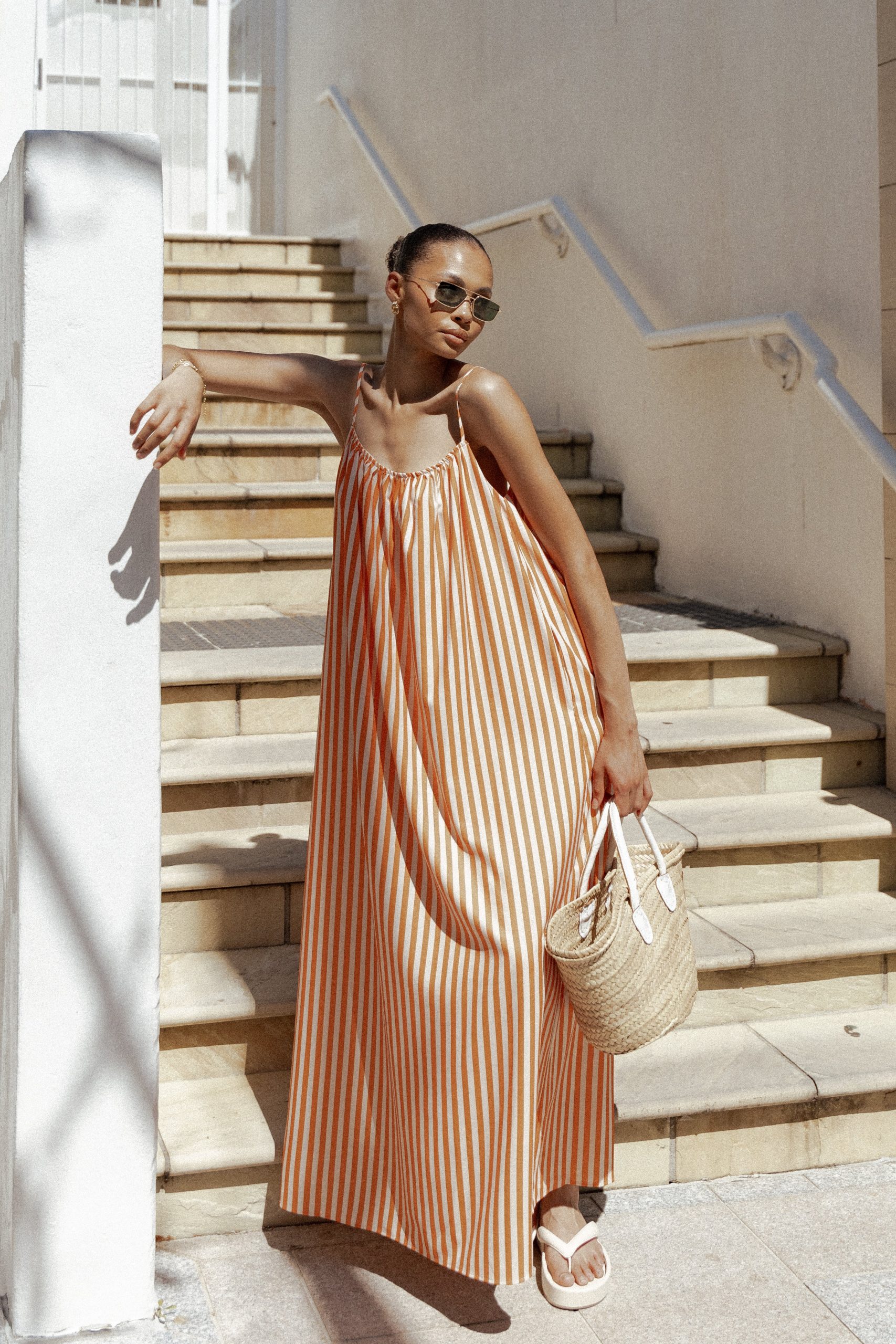 Lumina Maxi Dress - Orange Beige Stripe - Image 2