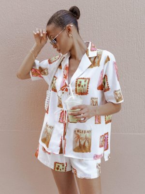 Aaliyah Tie Front Top - White Multi