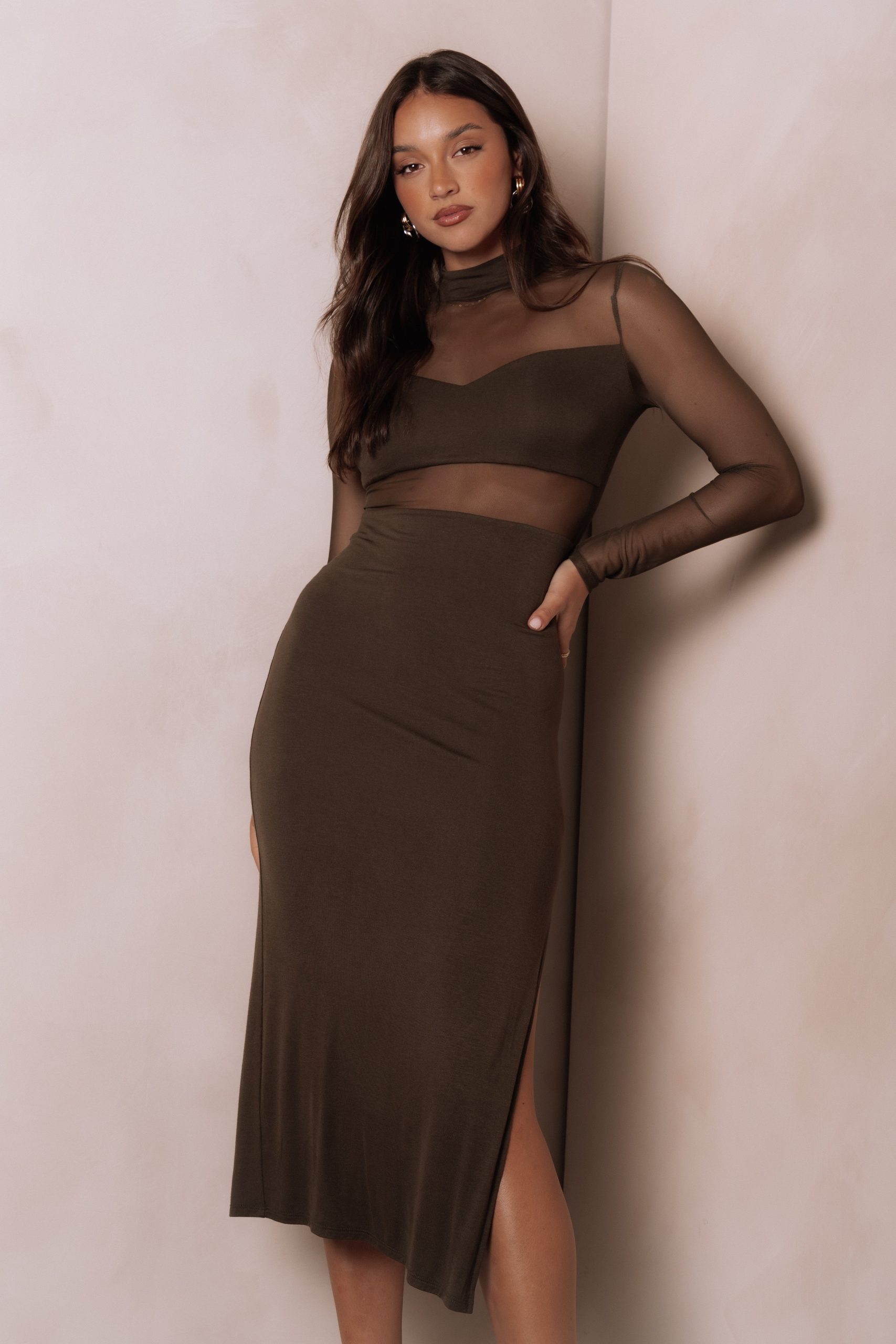 Farrow Long Sleeve Midi Dress - Olive - Image 2