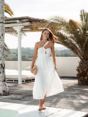 Vinny One Shoulder Maxi Dress - White