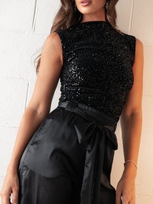 Nissa Sequin Top - Black