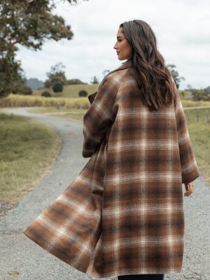 Maya Long Coat - Brown Check