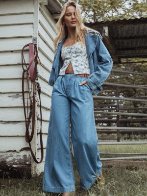 Rosalee Chambray Wide Leg Pant - Medium Denim