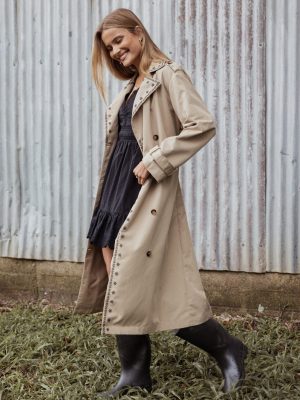 Grayson Embroidered Trim Trench Coat - Taupe