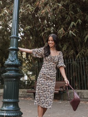 Oona Midi Dress - Black Ditsy Floral