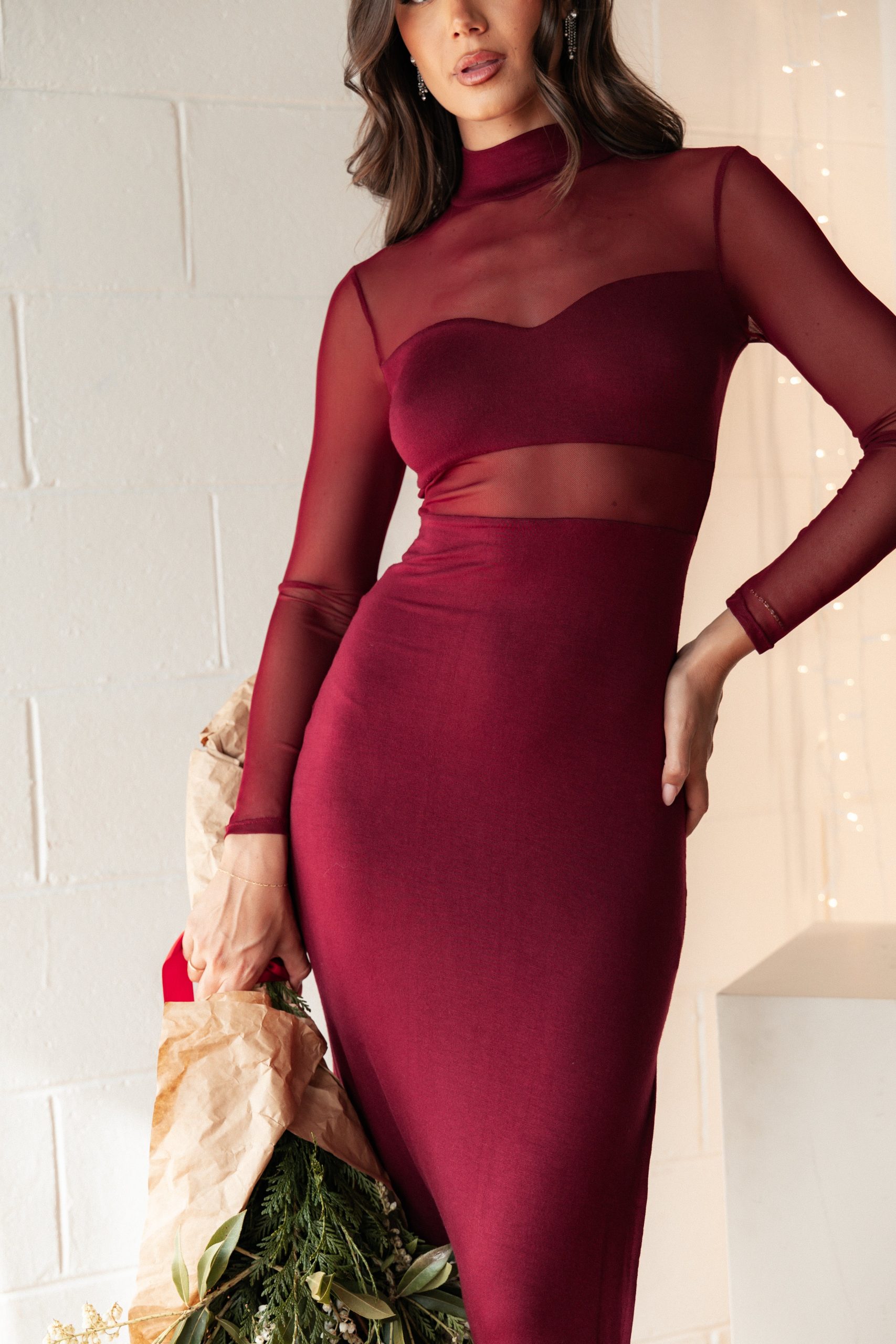 Farrow Long Sleeve Midi Dress - Wine - Image 2