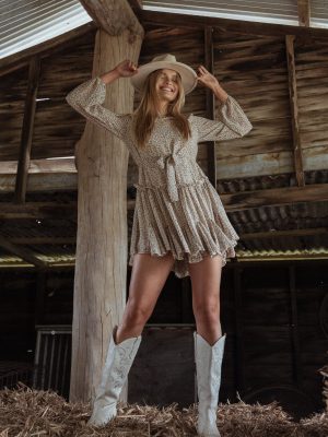 Jennie Long Sleeve Mini Dress - Cream/Multi