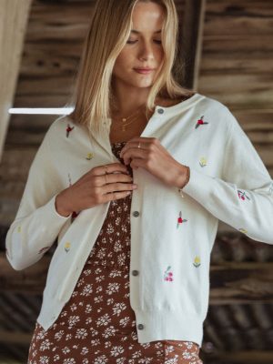 Millen Flower Embroidery Cardigan - Cream