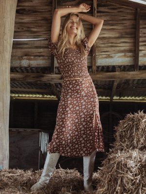 Zola Skirt Set - Brown Ditsy Floral