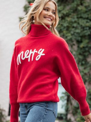 Merry Turtleneck Knit Sweater - Red/White