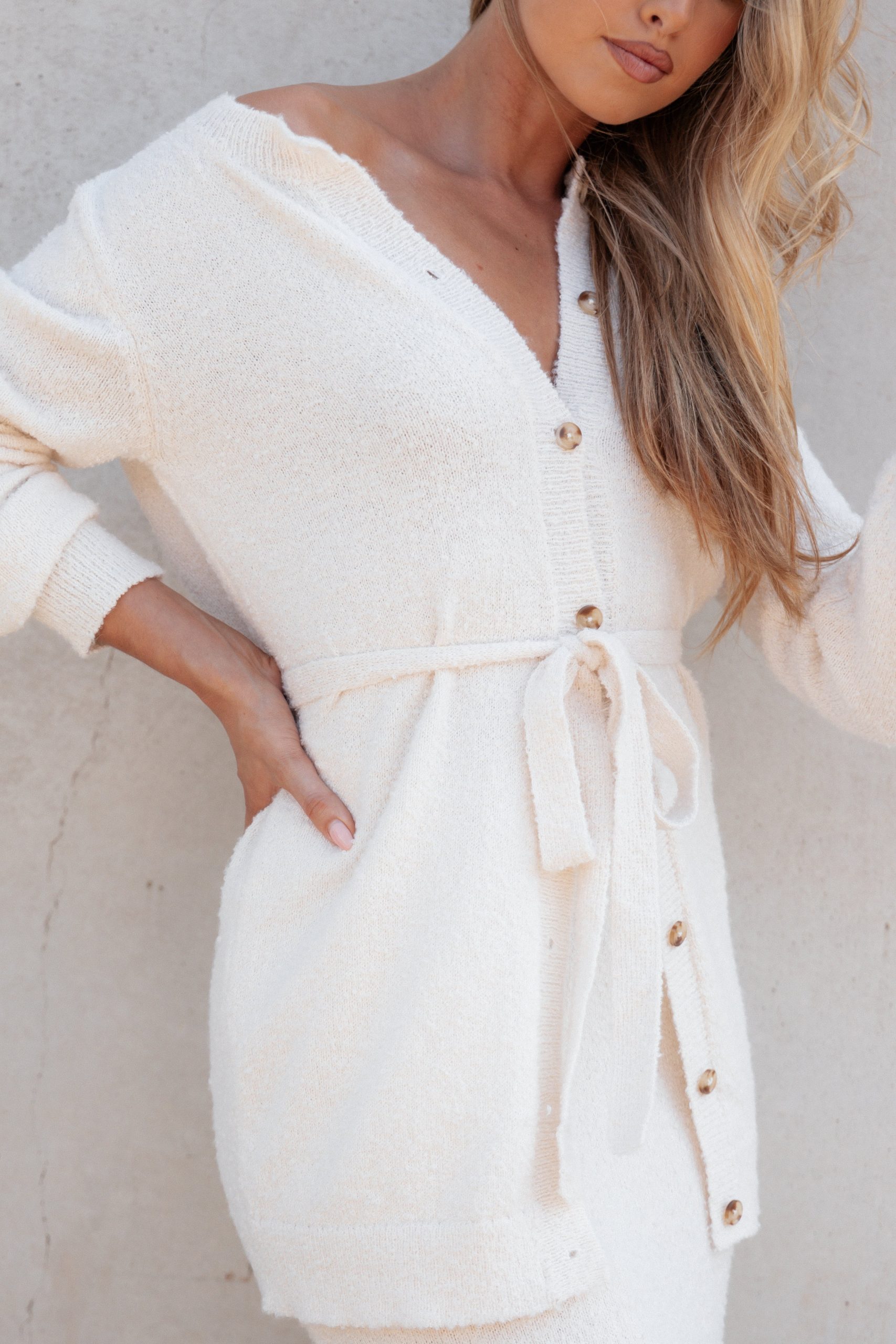 Charmelle Boucle Knit Cardigan Top - White - Image 2