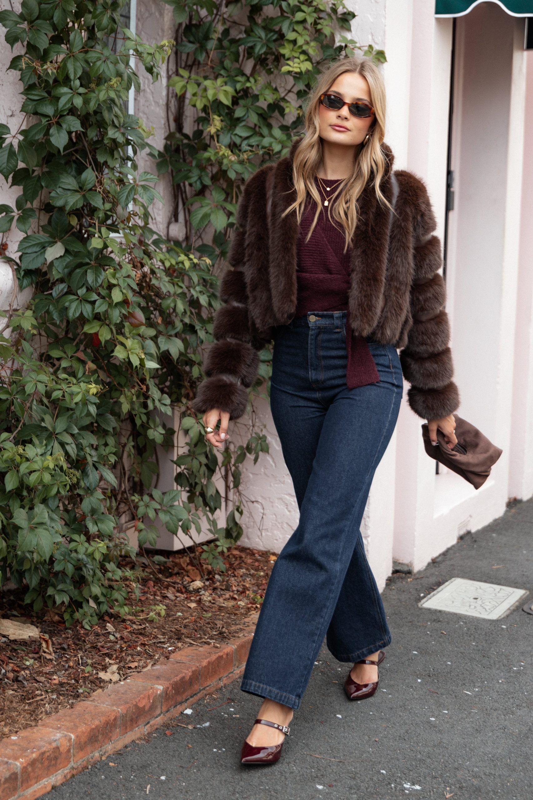 Velma Channel Faux Fur Jacket - Chocolate - Image 2