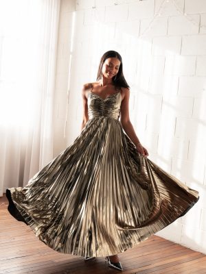 Naira Pleated Maxi Dress - Gold
