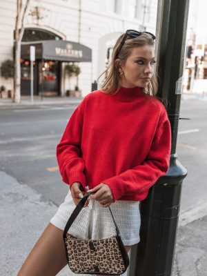 Luda Mockneck Knit Sweater - Red