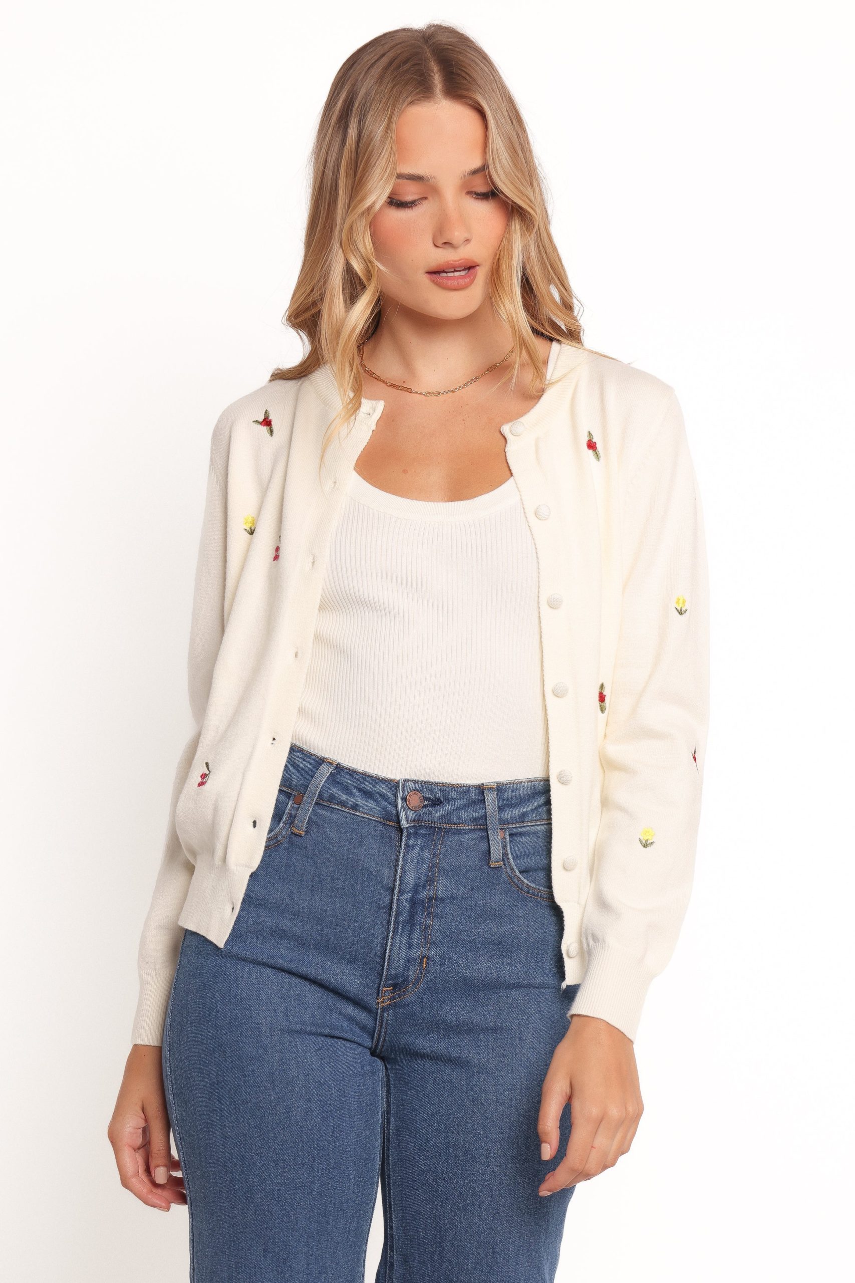 Millen Flower Embroidery Cardigan - Cream - Image 3
