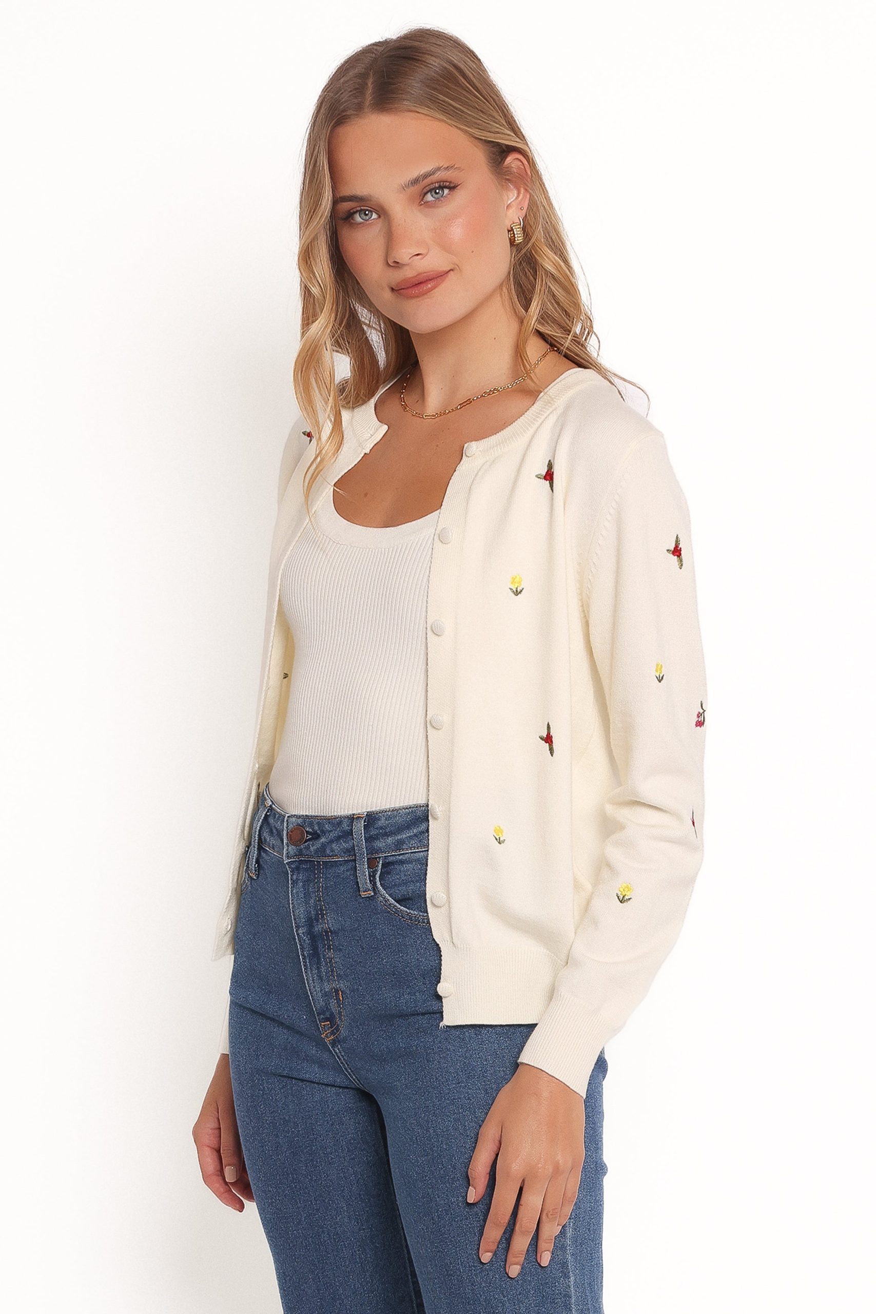 Millen Flower Embroidery Cardigan - Cream - Image 2