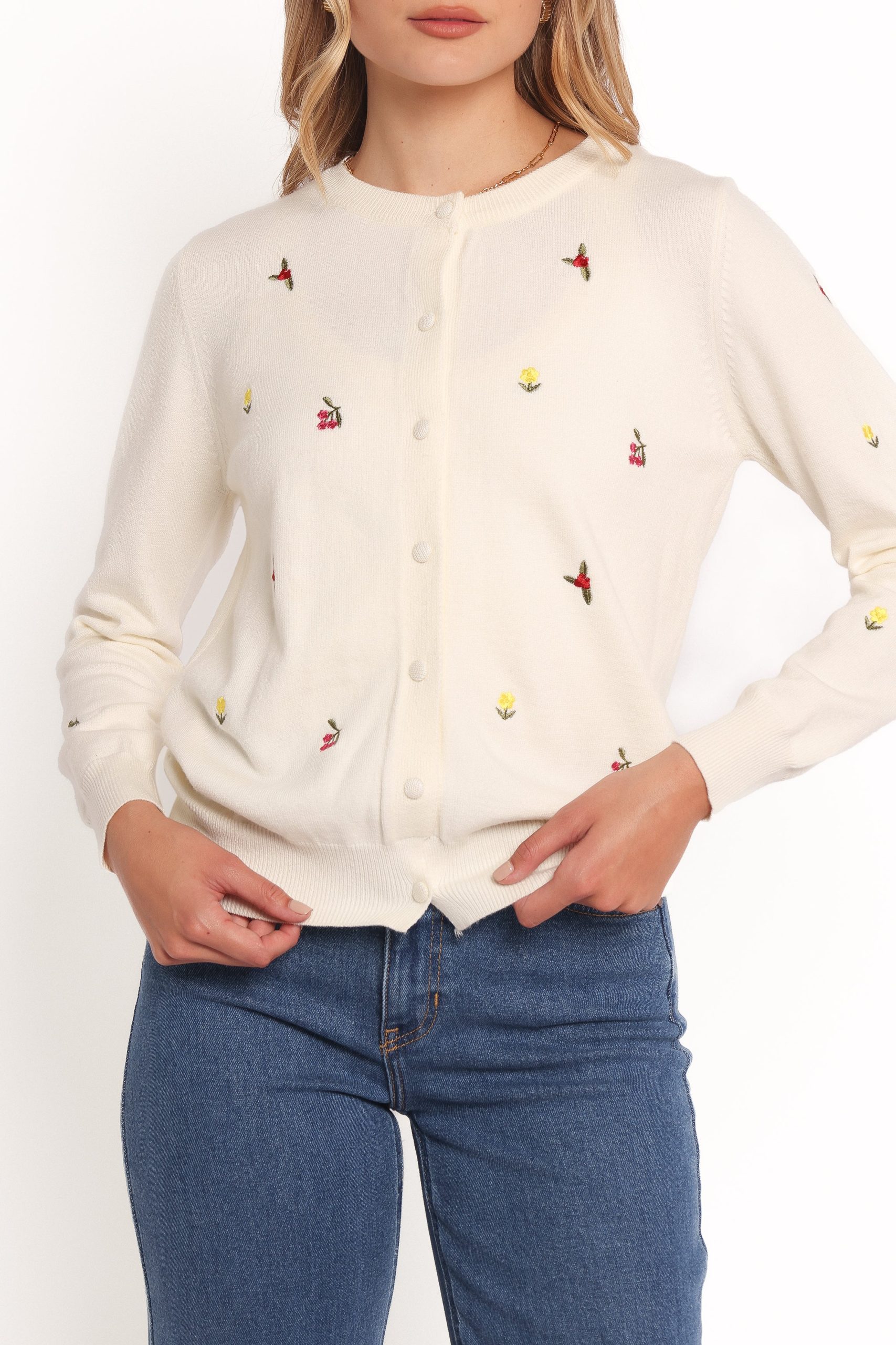 Millen Flower Embroidery Cardigan - Cream - Image 7