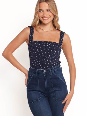 Esma Square Neck Knit Top - Navy Ditsy