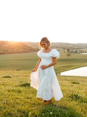 Annette Puff Sleeve Shirred Midi Dress - White