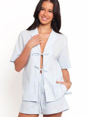 Aaliyah Cotton Tie Front Top - Pale Blue