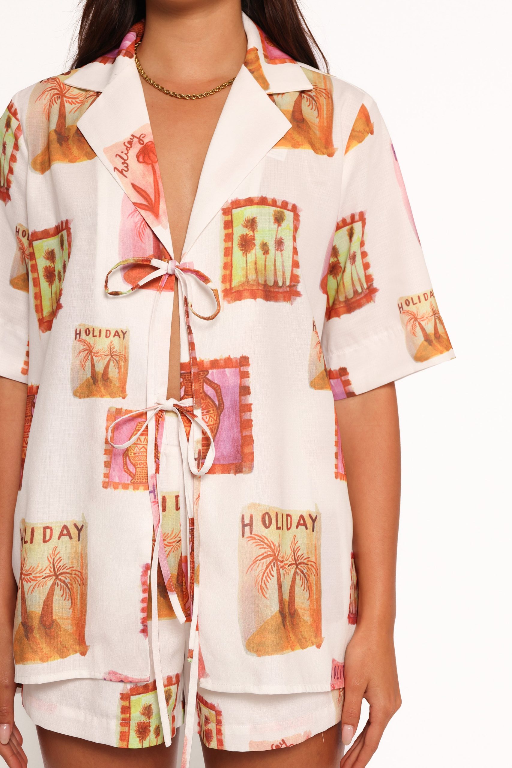 Aaliyah Tie Front Top - White Multi - Image 4