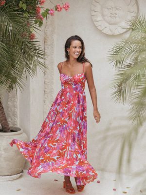 Achanti Pleated Maxi Dress - Pink Azalea