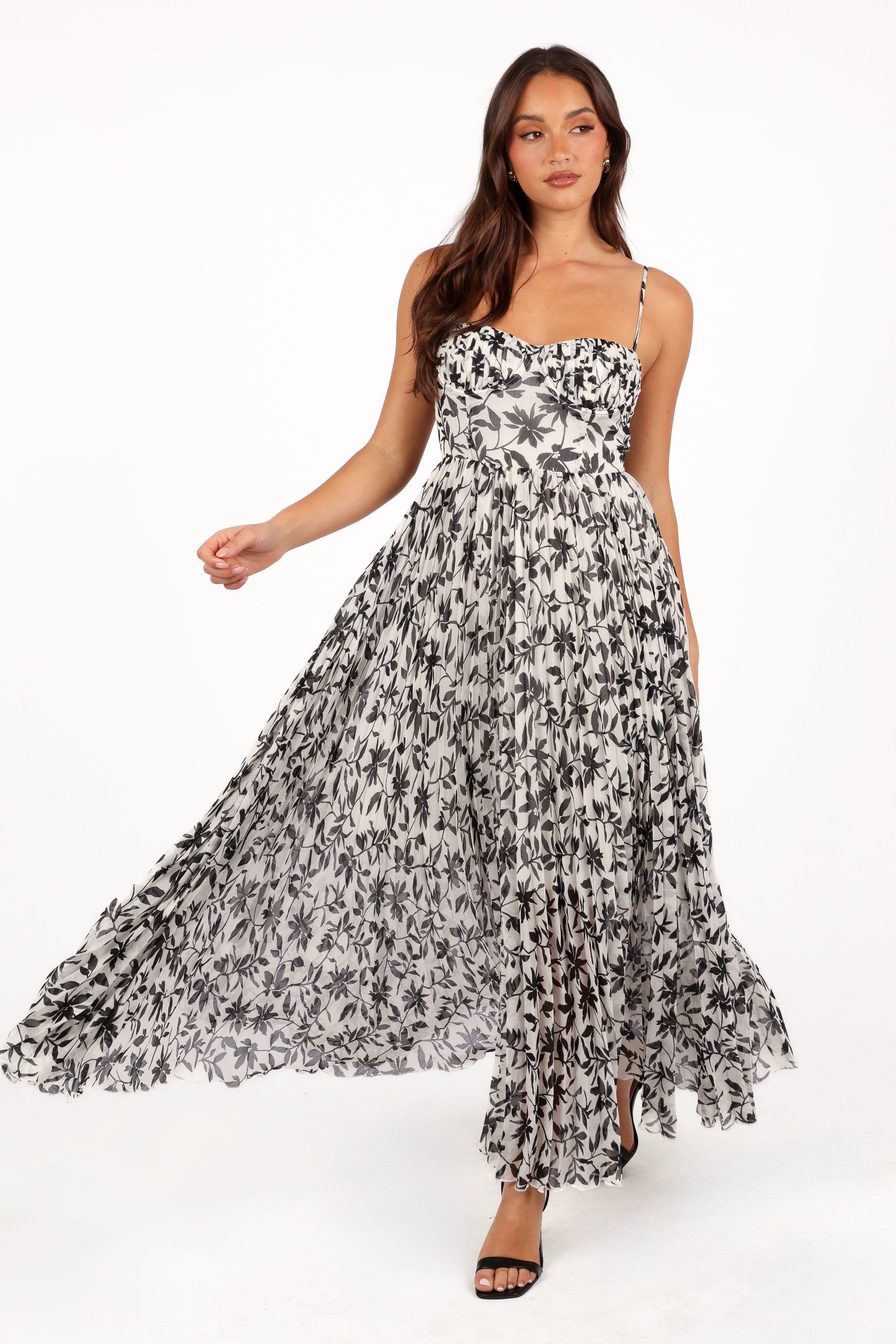 Achanti Pleated Maxi Dress - White Black Floral - Image 5