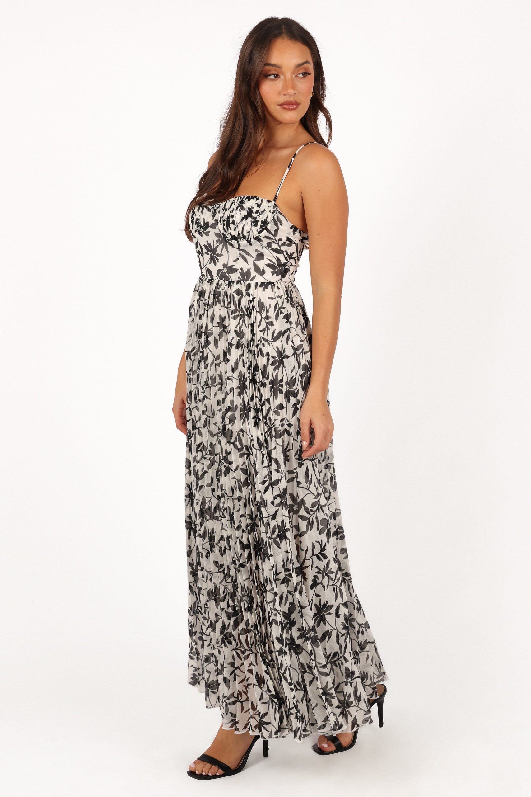 Achanti Pleated Maxi Dress - White Black Floral - Image 6