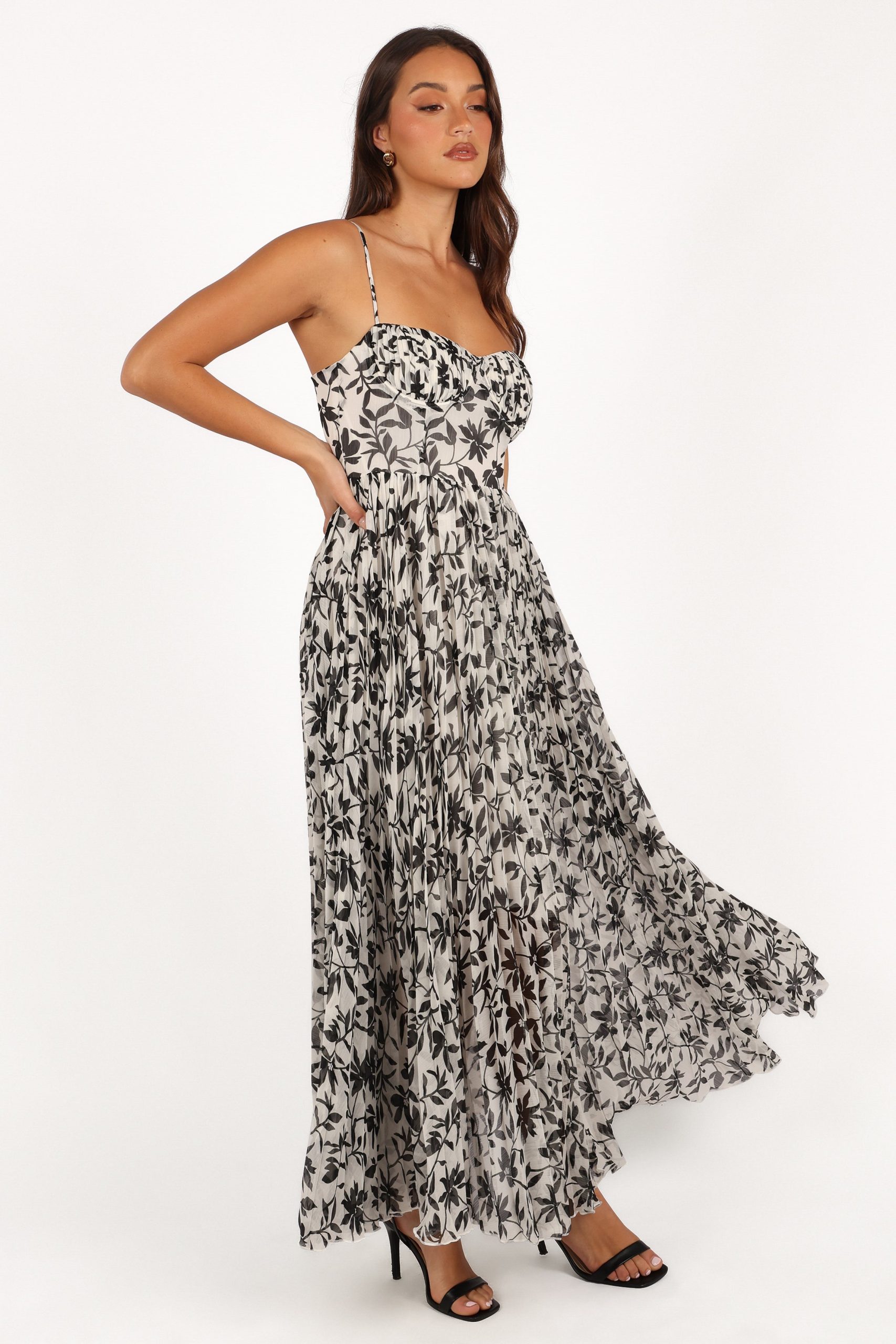 Achanti Pleated Maxi Dress - White Black Floral - Image 8