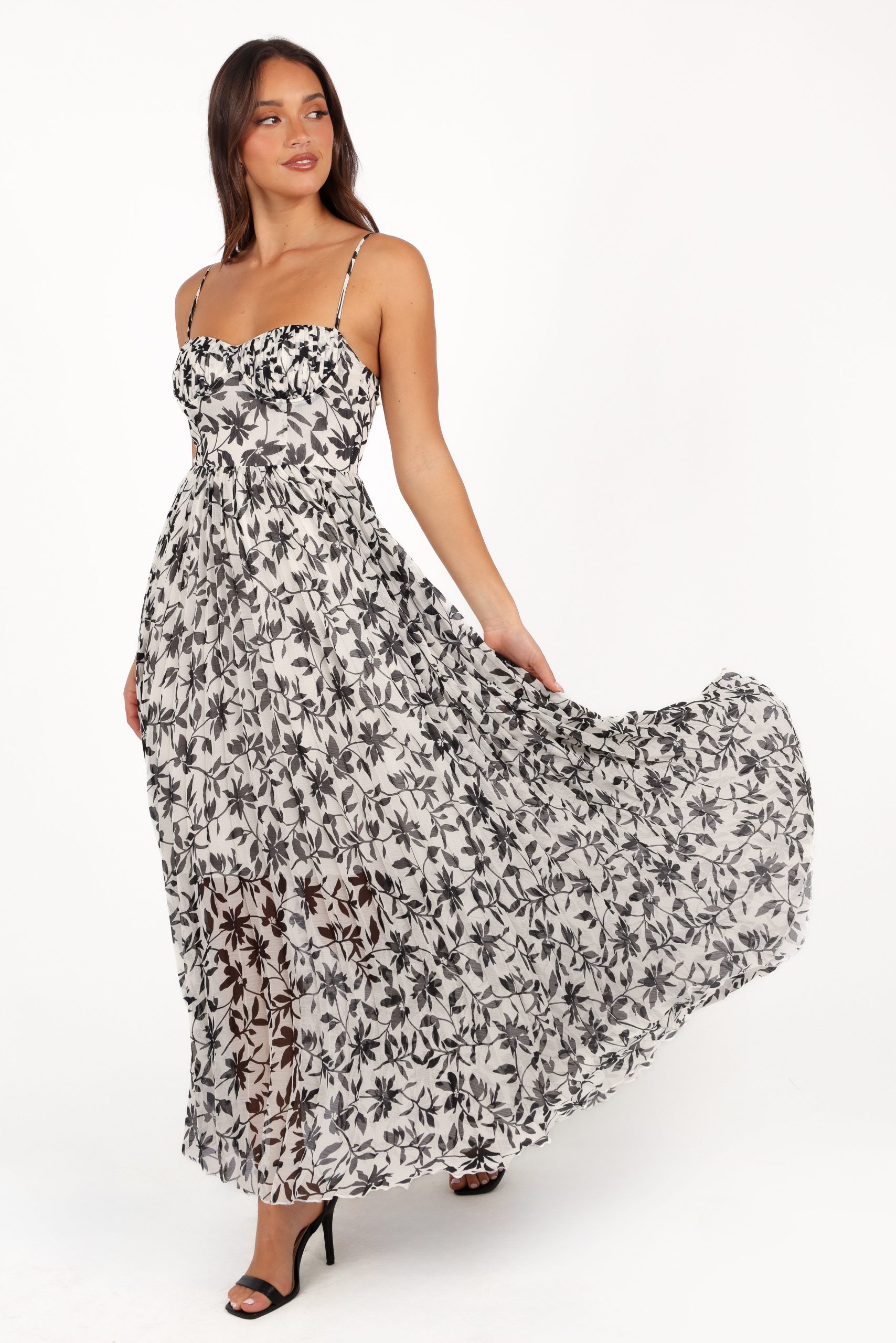 Achanti Pleated Maxi Dress - White Black Floral - Image 3