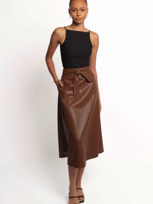 Adaline Faux Leather Midi Skirt - Brown