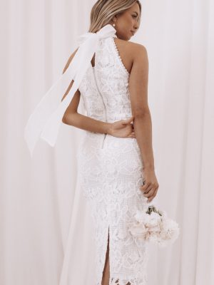 Adalyn Halterneck Midi Dress - White