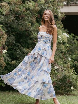 Admira Strapless Maxi Dress - Blue Floral