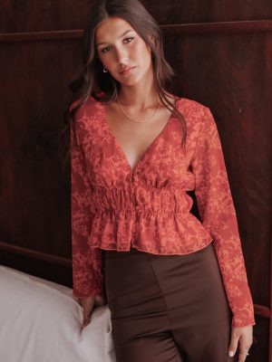 Monica Long Sleeve Top - Red Roses