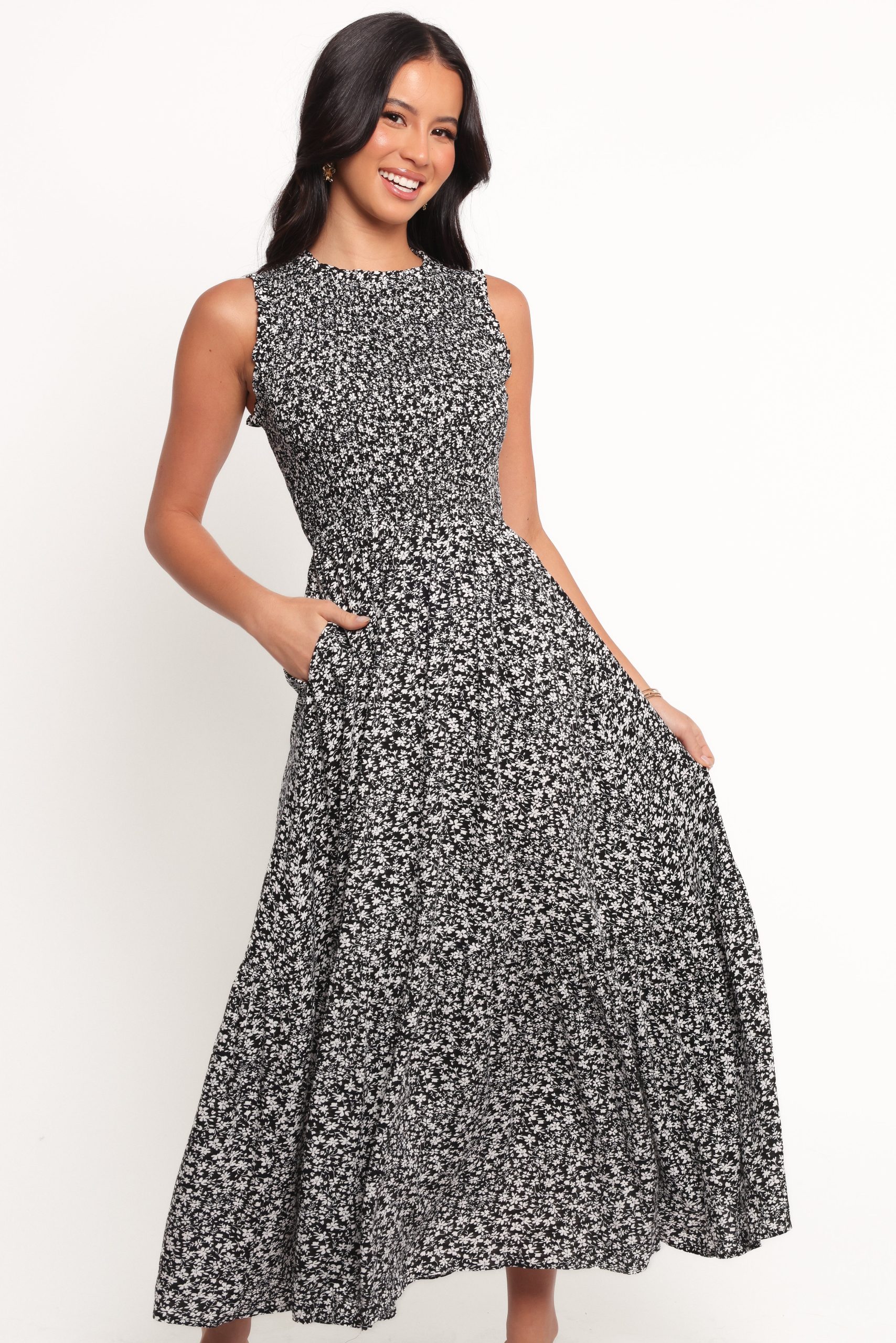 Agatha Midi Dress - Black Floral