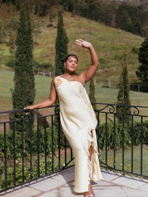 Aila Rosette One Shoulder Dress - Butter Yellow