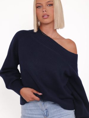 Ailis Off Shoulder Sweater - Navy