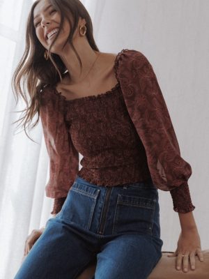 Alberta Top - Burgundy Paisley