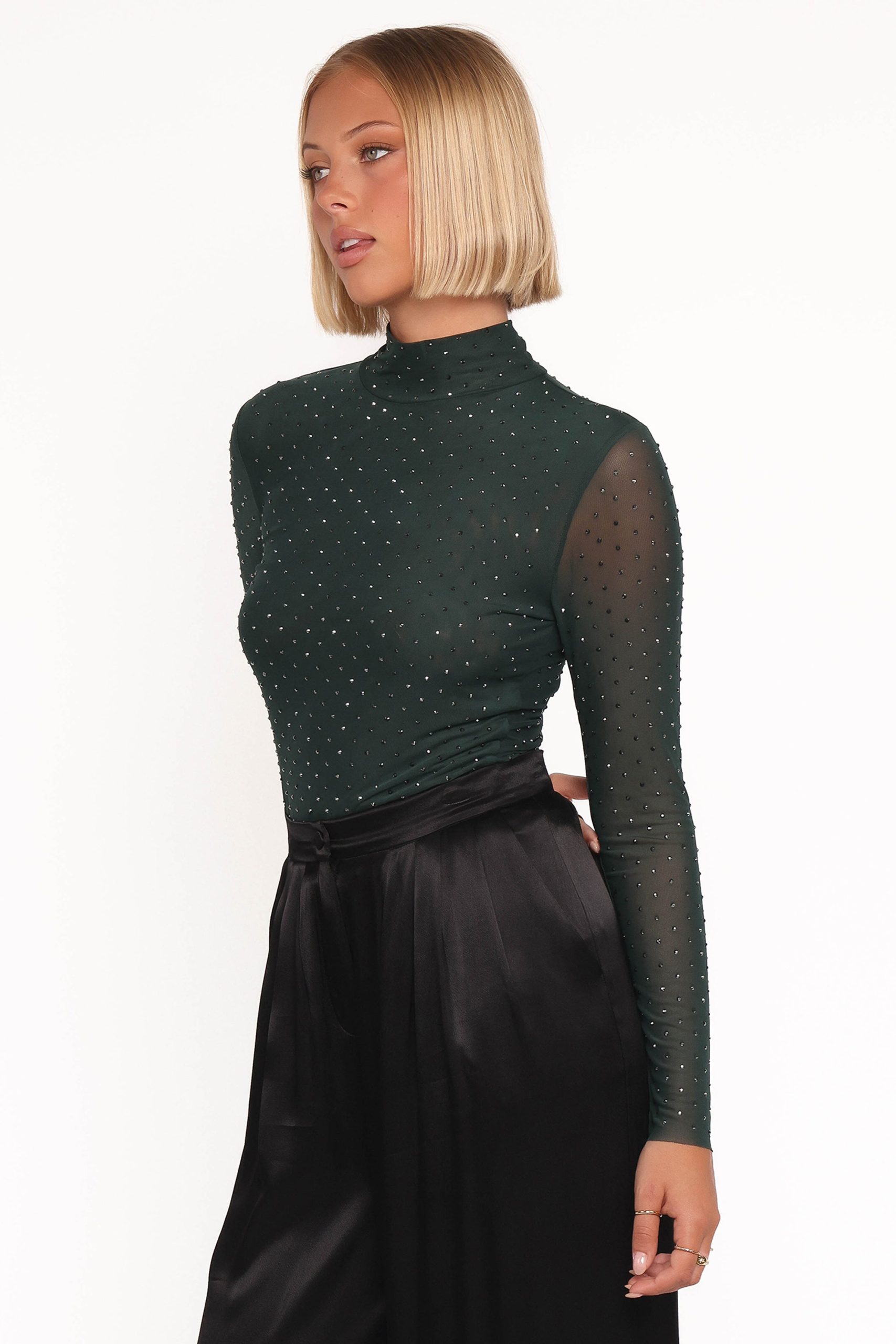 Alejandra Embellished Mesh Top - Hunter Green - Image 3
