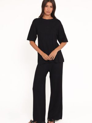 Alix Ribbed Knit Set - Black