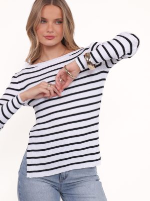 Alvina Knit Top - White Black Stripe