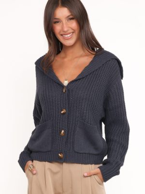 Amelia Oversize Collar Button Cardigan - Navy