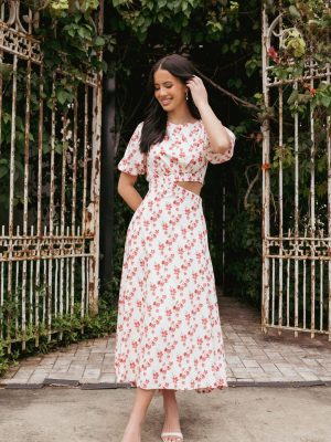 Aminah Puff Sleeve Dress - Red Floral