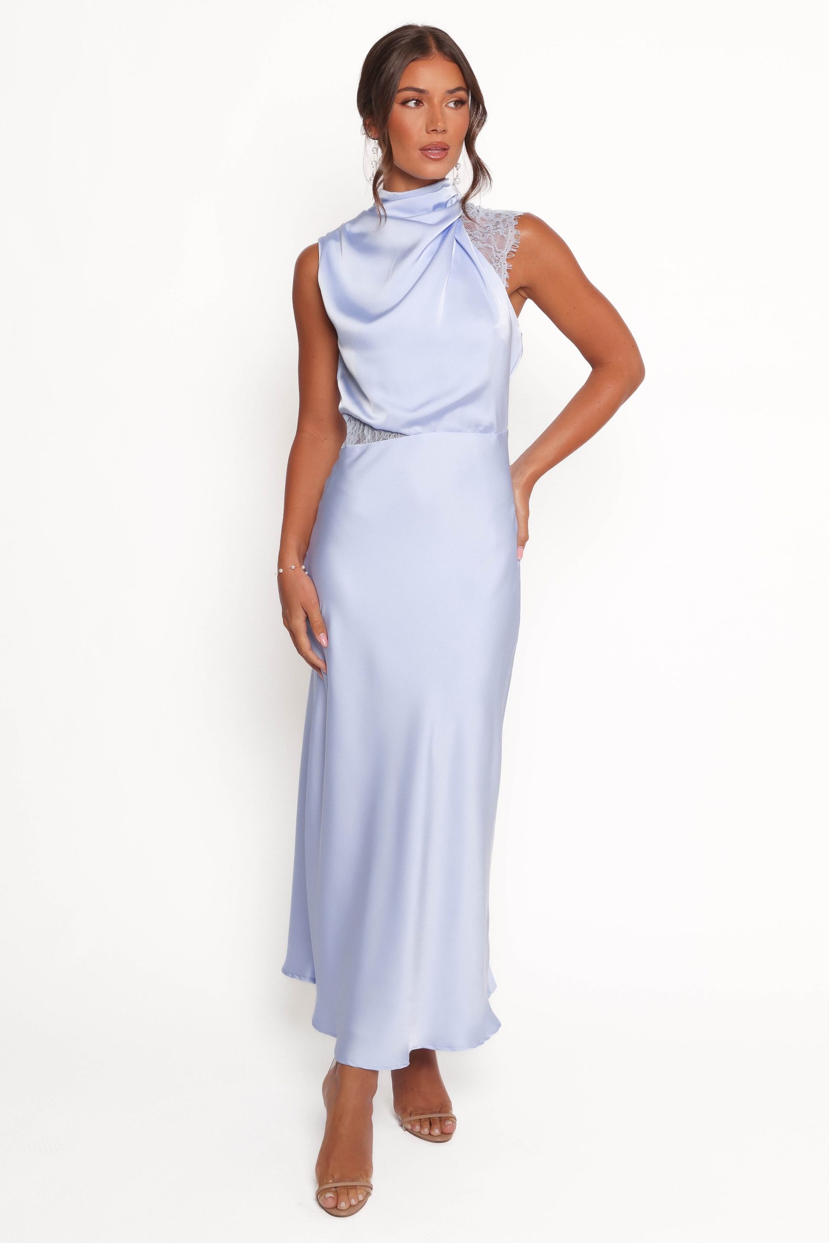 Anabelle Halter Neck Lace Maxi Dress - Baby Blue - Image 2