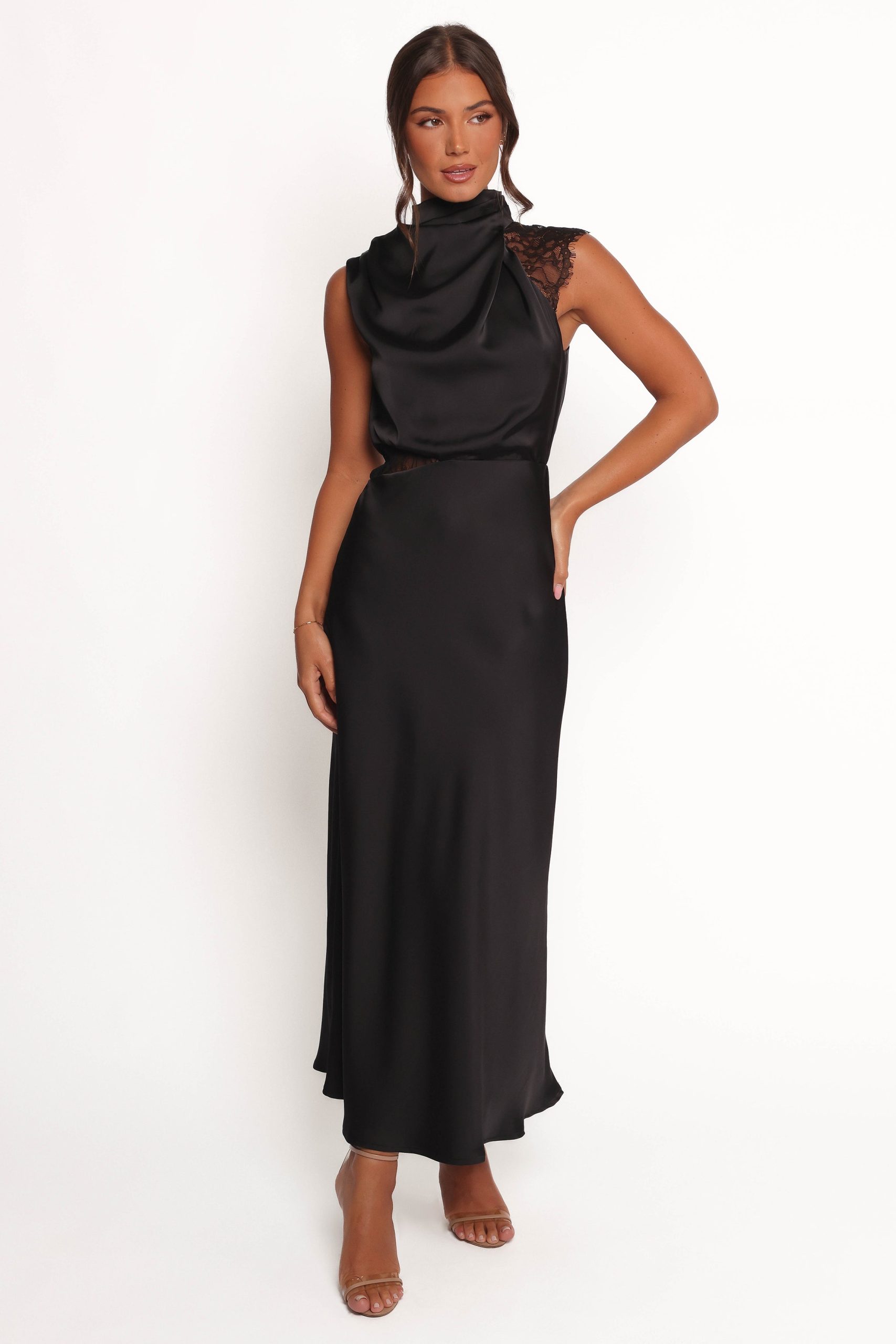 Anabelle Halter Neck Lace Maxi Dress - Black - Image 2