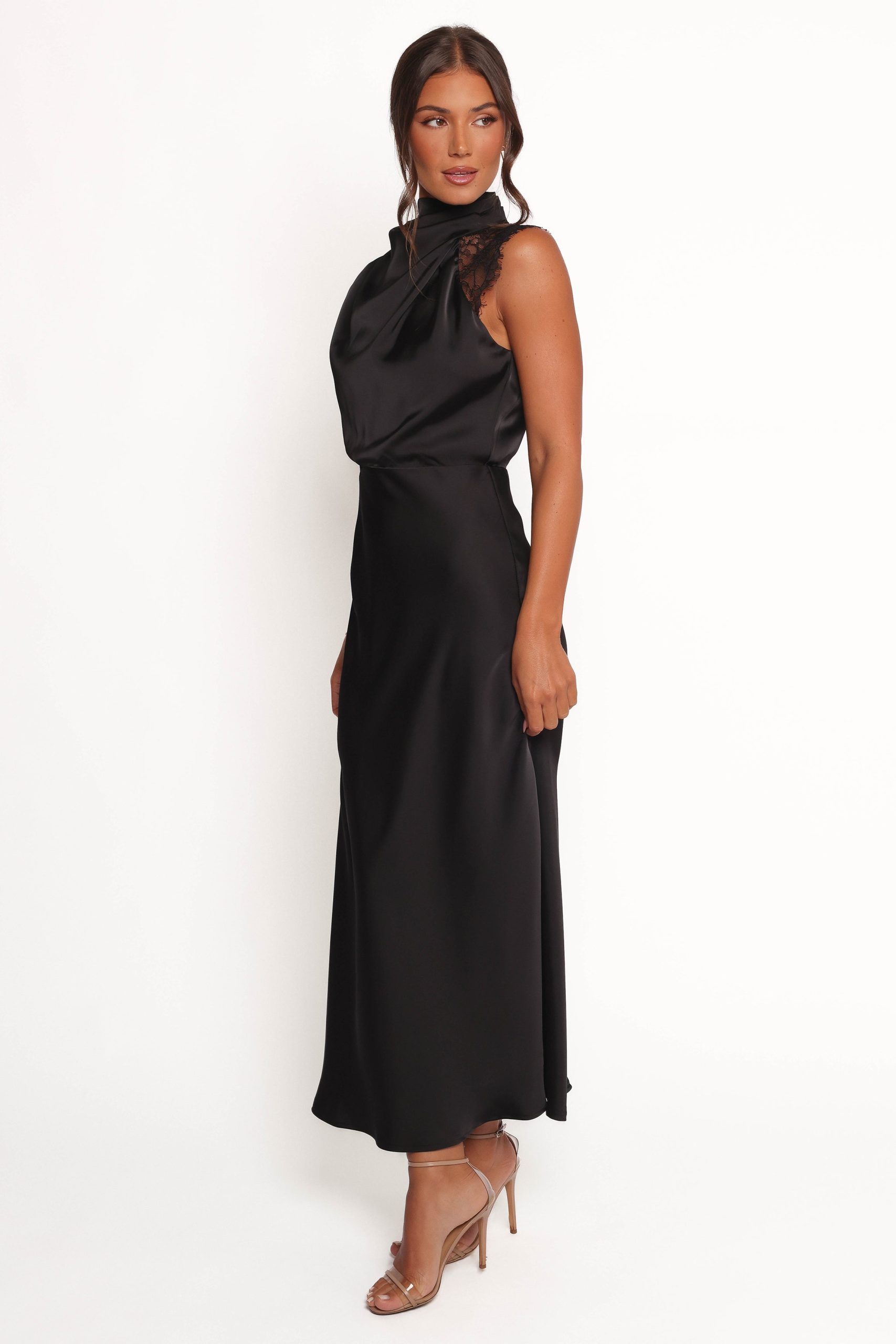 Anabelle Halter Neck Lace Maxi Dress - Black - Image 4