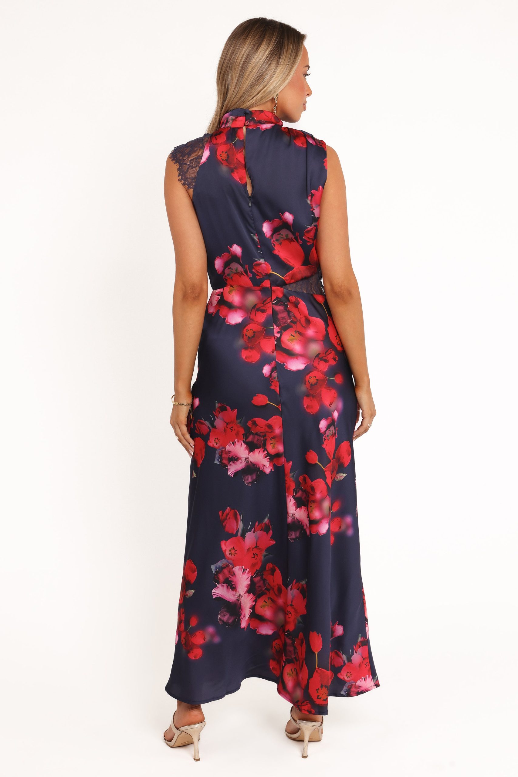 Anabelle Halter Neck Lace Maxi Dress - Navy Floral - Image 4