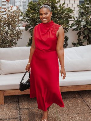 Anabelle Halter Neck Lace Maxi Dress - Red