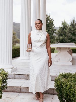 Anabelle Halter Neck Lace Maxi Dress - White